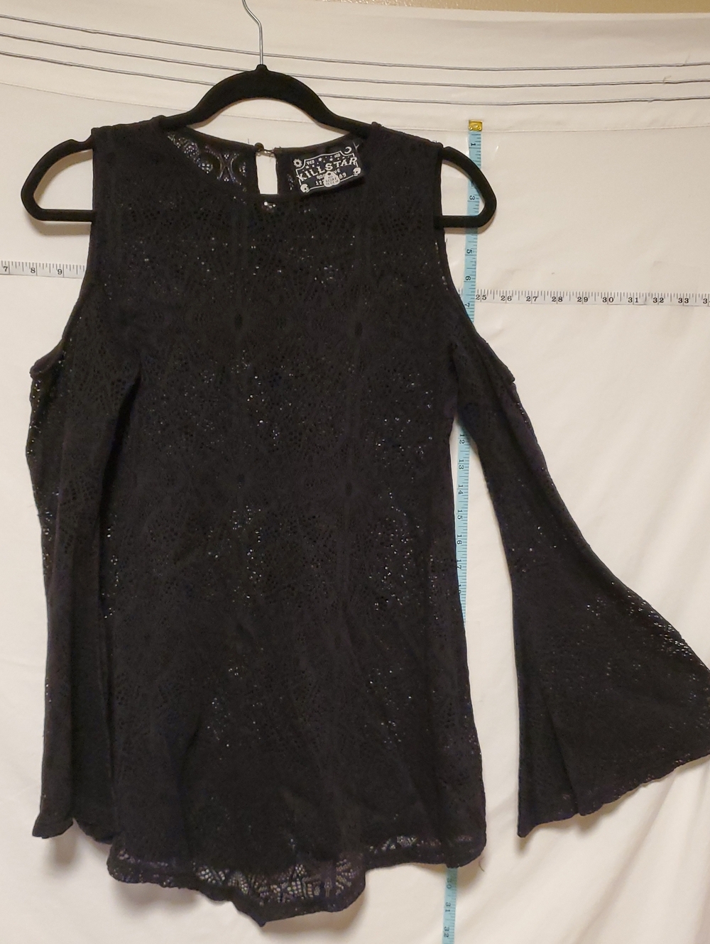 Killstar Black Gia Lace Top Cold Shoulder Bell Sleeve Lg Witchy Whimsigoth Emo